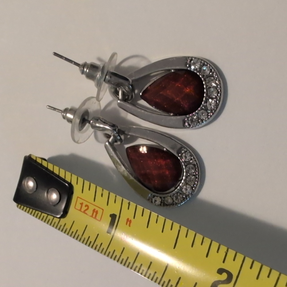 Red Silver Tone Women's Necklace &;Earrings Jewelry Lot - Picture 5 of 8